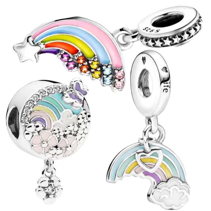 Rainbow Series Fit Original Silver 925 Bracelet iridescent clouds Pendant Charm Bead DIY Jewelry Making For Women Gift