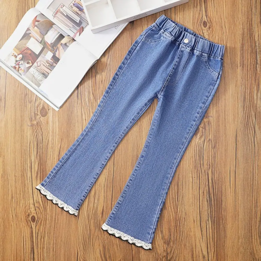 Jean en Denim avec nœud en dentelle Y2k, ample et irrégulier, pantalon à cloche pour adolescentes, vêtements à jambes larges, pantalon de Cowboy fendu pour filles, fête