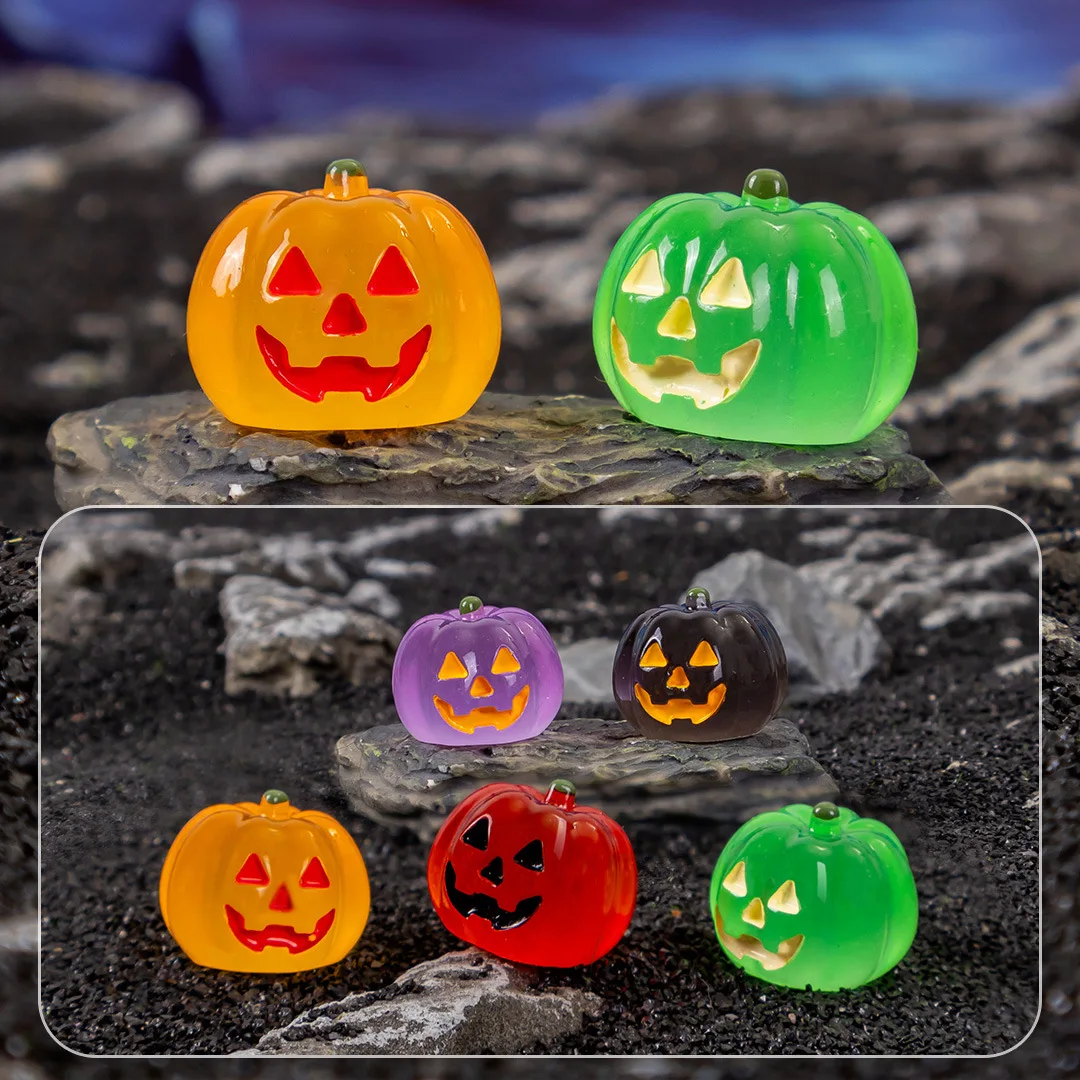 

New 5Pcs/Set Halloween Mini Lluminous Jack Pumpkin Resin Ornaments DIY Ornaments Accessories Holiday Gifts