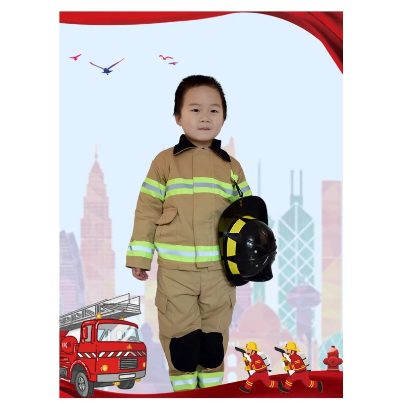 Fireman Sam Cosplay Costumes Cotton Linen Fancy Halloween Party Firefighter Uniform Boys Role Play Work Wear Kids Fireman Cos