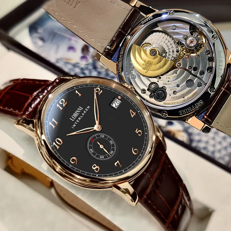 LOBINNI الفاخرة هانغتشو 5000A مايكرو الدوار حركة الرجال ساعات أوتوماتيكية رقيقة جدا مقاوم للماء رجالي Menchical ساعة اليد