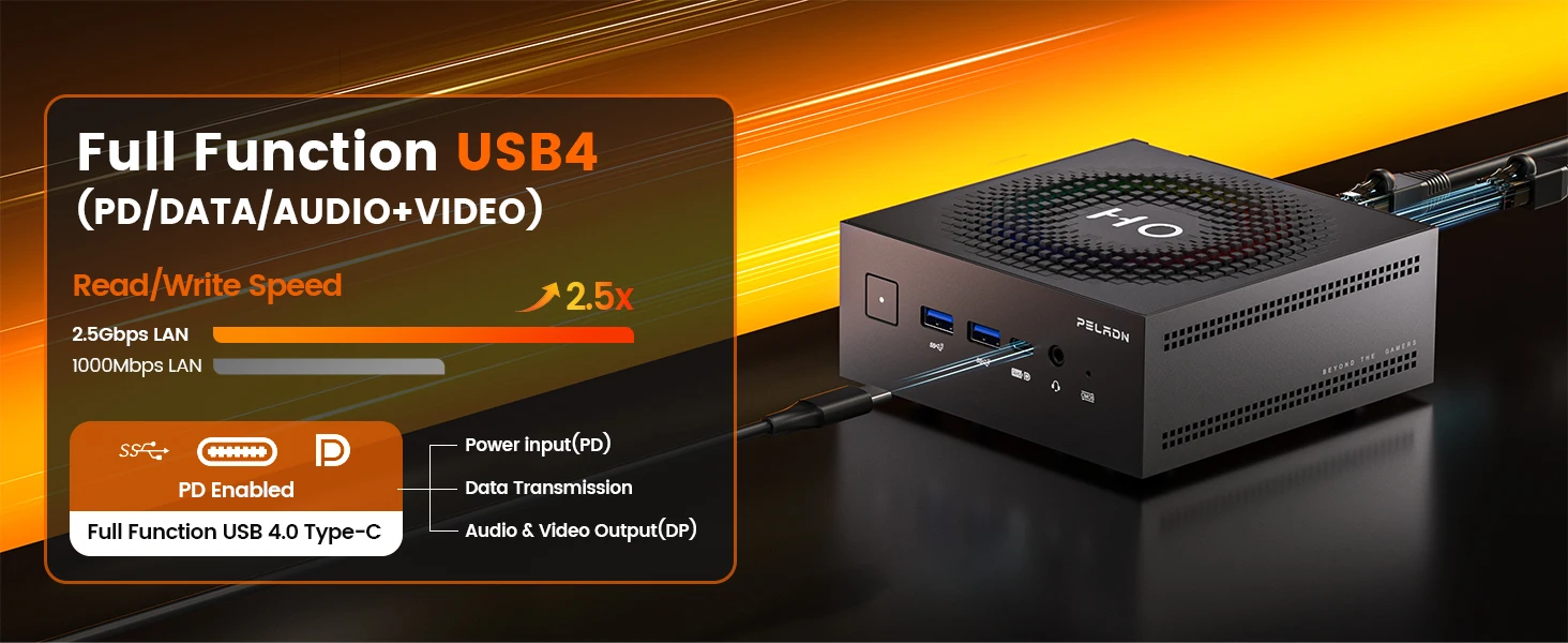 PELADN Gaming Mini PC AMD Ryzen AI 9 HX 370 (12 Cores,up to 5.1Ghz), 32GB LPDDR5X 1TB PCIe 4.0 SSD Dual 2.5G LAN USB4 20Gbps Type-C/DP/HD Mini Desktop Computer WiFi7 4K/60Hz Triple-Display USB3.2/BT5.4 Mini Computers