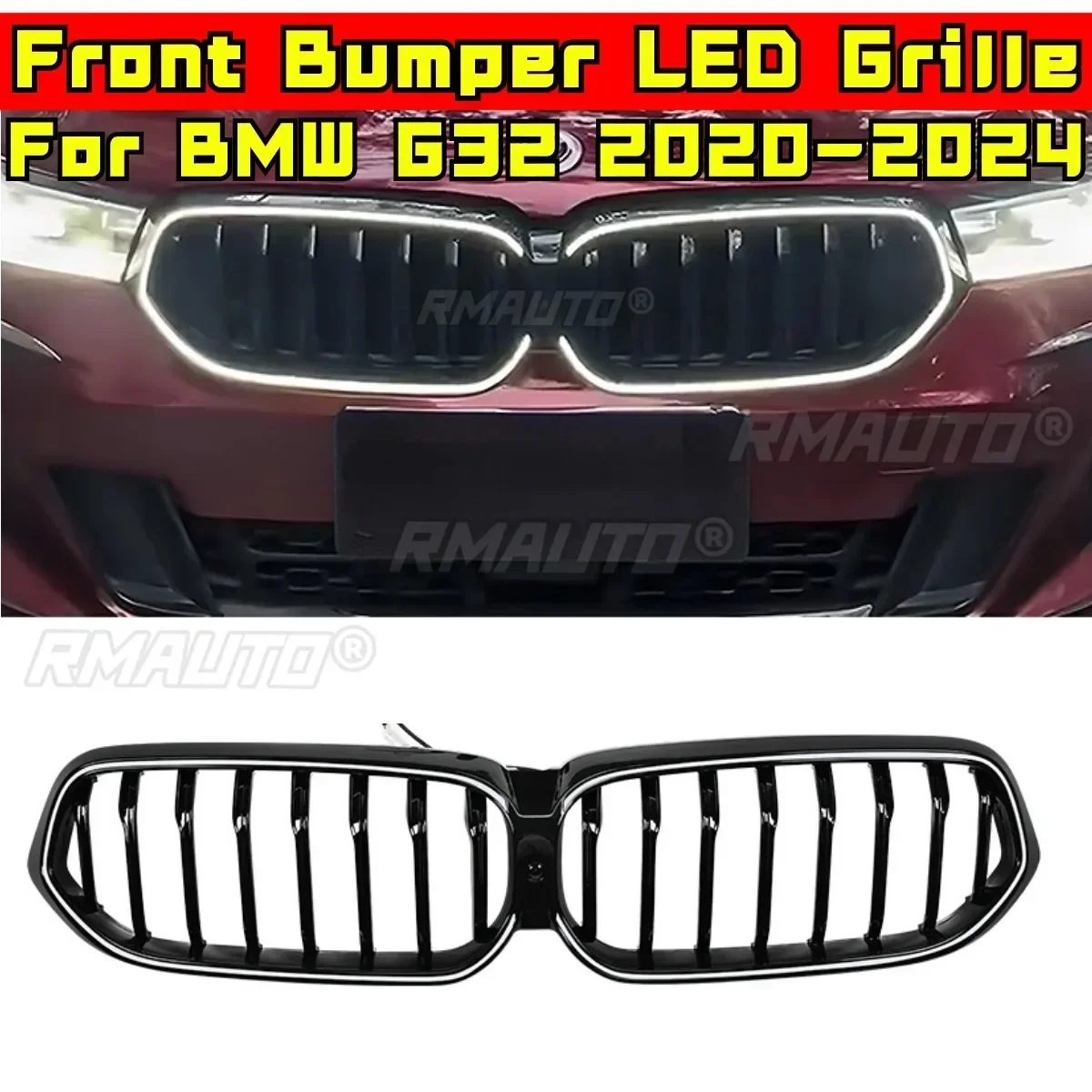 LED Front Racing Facelift Upper Grilles For BMW 6 Series GT G32 2020-2024 Car Front Bumper Racing Grille Grill Modification Part