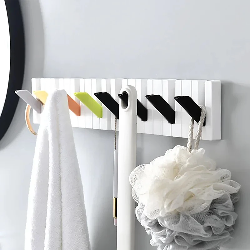 1pc Creative Piano Wall-mounted Hook Punch-free Door Back Storage Rack Home Porch Folding Coat Hat Key Holder Sundries Organizer