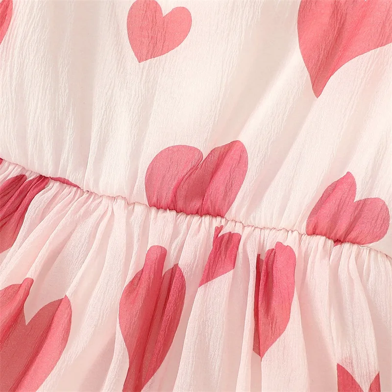 

Adorable Toddler Girl Valentine s Day Outfit Sweetheart Neckline Flutter Sleeve Heart Print Dress for Spring and Summer