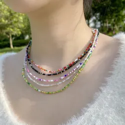 Seed Beads Choker Korean Fashion Simple Colorful Collar Short Chain Handmade Female Pendant Necklace Women Boho Jewelry Gift