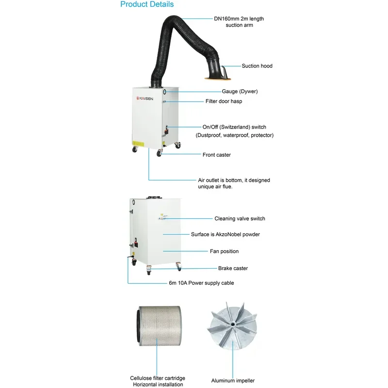 2026 New, High Quality, Mobile Welding Fume Extractor Industrial Dust Collector for Smoke 220V 50Hz Environmental