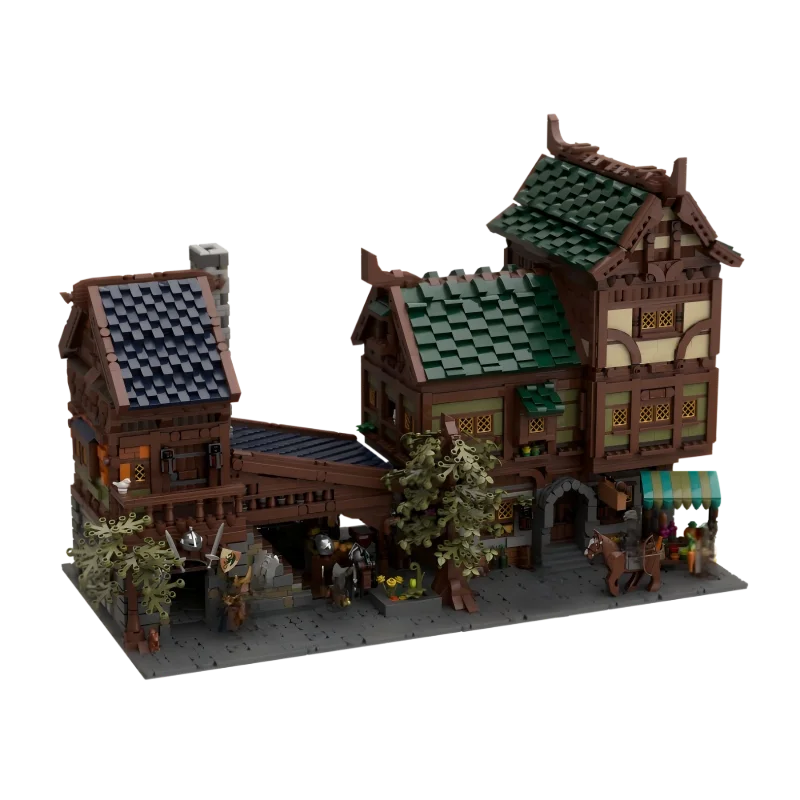 القرون الوسطى وحدات العمارة سلسلة MOC ثلاثة قصة الحانة وحدات اللبنات نموذج مجموعات لتقوم بها بنفسك الطوب لعبة الصبي هدية عيد الميلاد