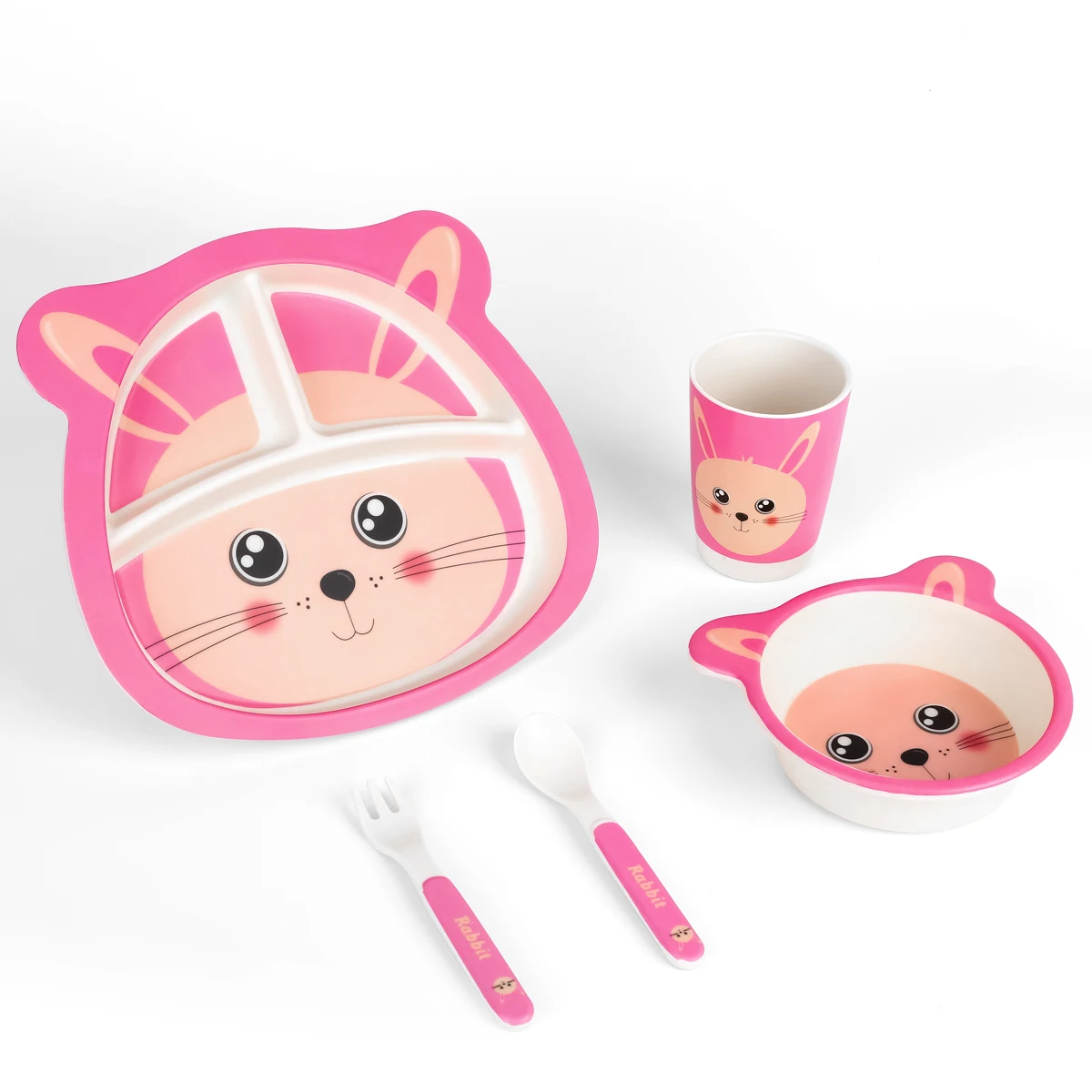 5PCS Bamboo Fiber Kids Meal Tableware Safe Healthy Material Kids Mealtime Kit Suitable for Children Baby Toddler