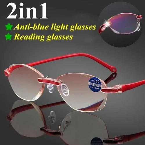 Gafas de lectura con bloqueo de luz azul para mujer, anteojos de presbicia sin montura, con aumento, estilo clásico