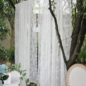 Weiße französische Spitzen -Halbtransparenten -Stangenvorhänge, die zum Filtern von Licht in den Wohnungszimmerfenstern, Set eines Stücks geeignet sind 8 Hauptverkauf Vorhang Kücheneinkommen - №3