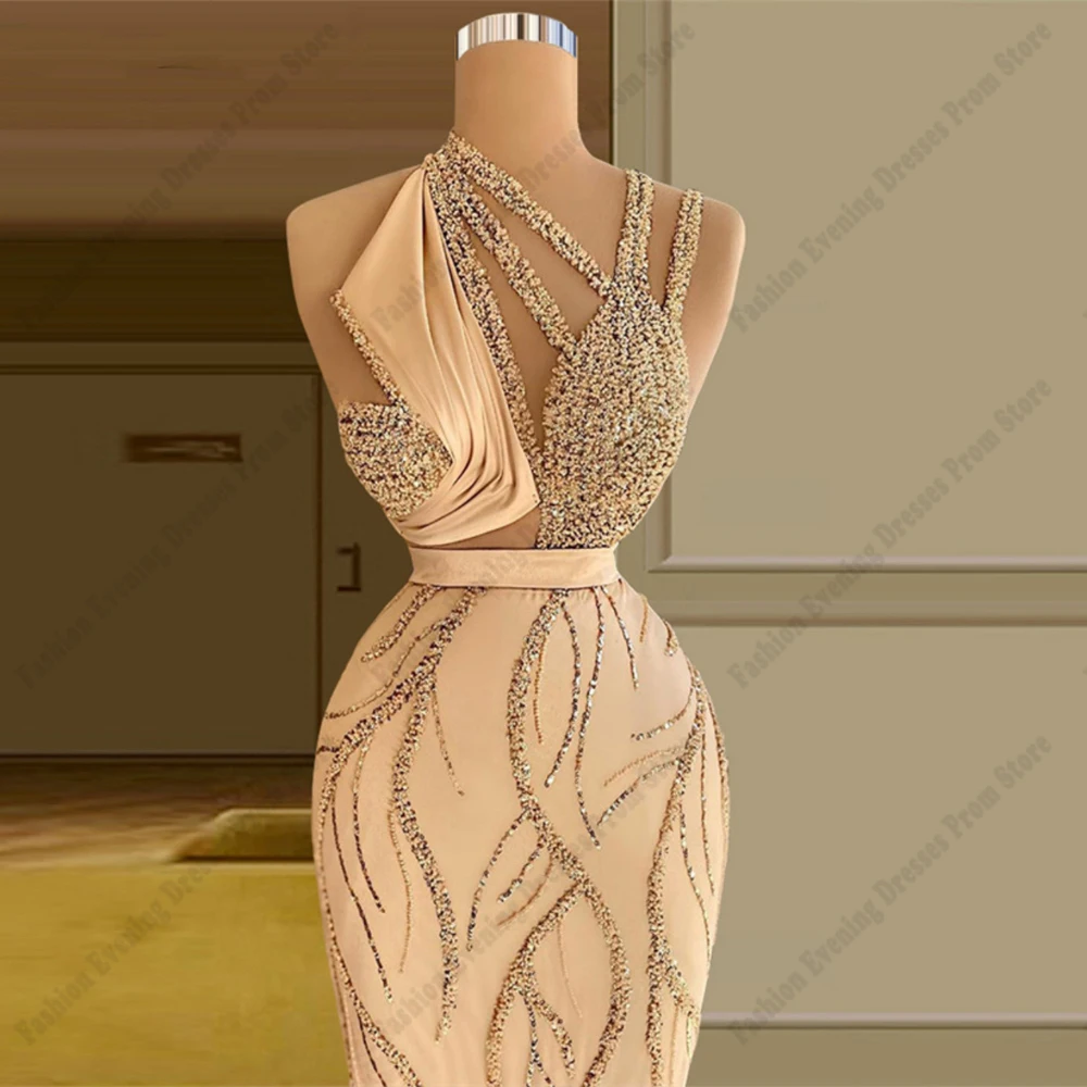 Luxury Women's Prom Dresses Sexy Mermaid Sleeveless Shiny Sequins Evening Gowns Fashion Celebrity Formal Party Robes De Soirée