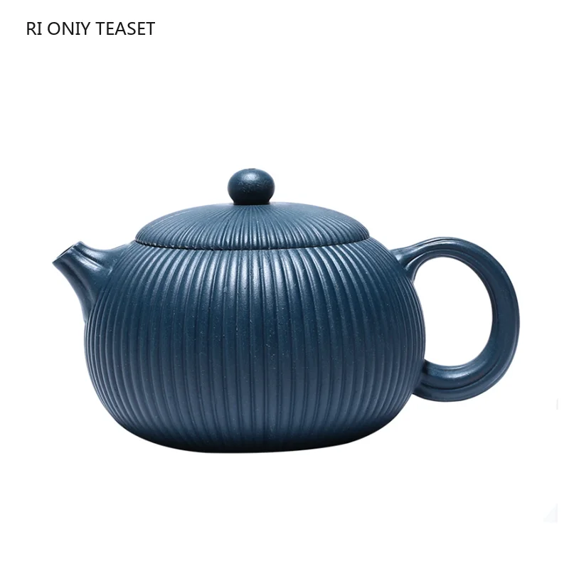 250ml Yixing Famous Purple Clay Teapots Handmade Stripes Xishi Tea Pot Raw Ore Azure Mud Beauty Kettle Authentic Zisha Tea Set