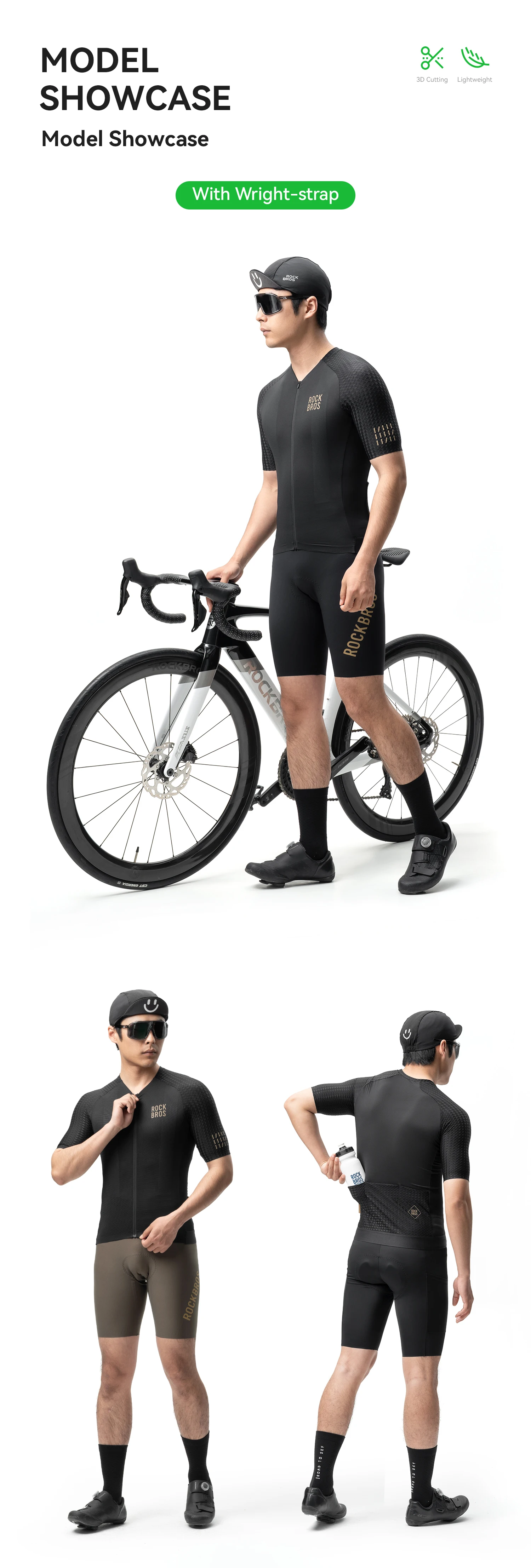 ROCKBROS Fahrradtrikot MTB Atmungsaktiv Feuchtigkeitsableitend Schnelltrocknend Fahrradbekleidung Gold Label Reflektierendes Kurzarm-Sommertrikot – Detail 10