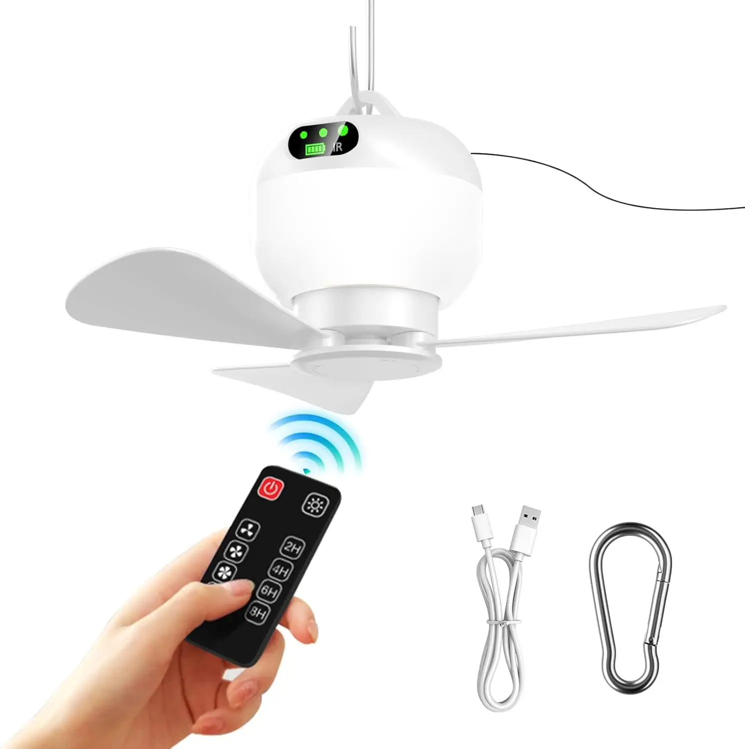 

Portable Rechargeable Camping Fan with Light, 8000mAh Battery for Tents, Outdoor Use