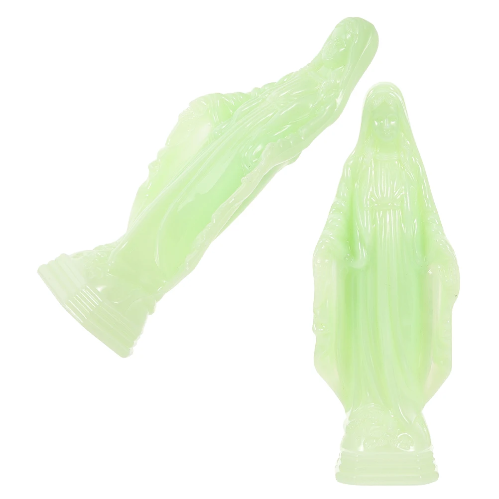 

2Pcs Mary Statue Luminous Catholic Ornament Compact Size Office Decoration Religious Decor Desktop Mary Sculpture Night Glow