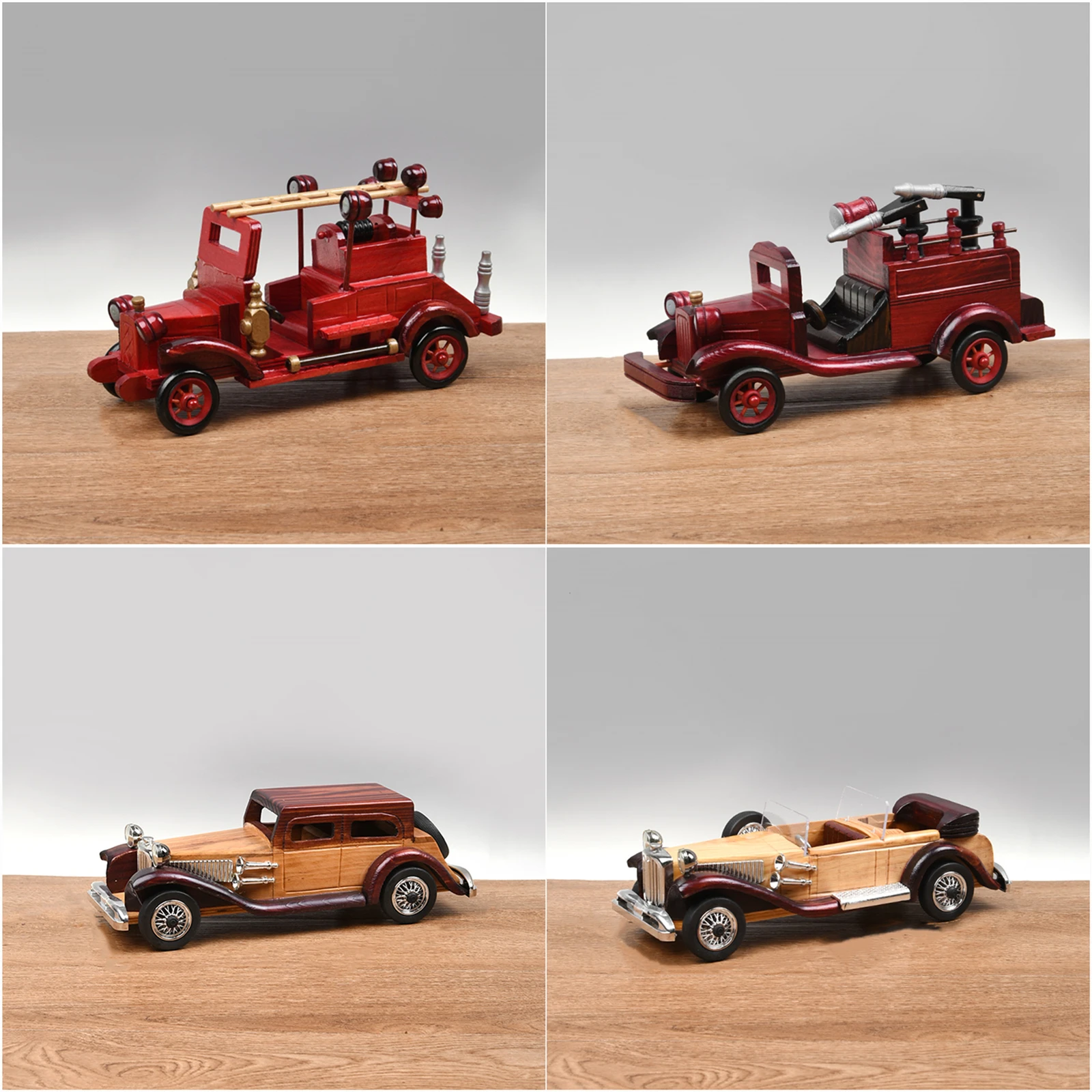 Home Office Decoration Handmade Solid Wooden Retro Classic Car Model Toy Wood Auto Sculpture Ornaments Birthday Gift for Friend