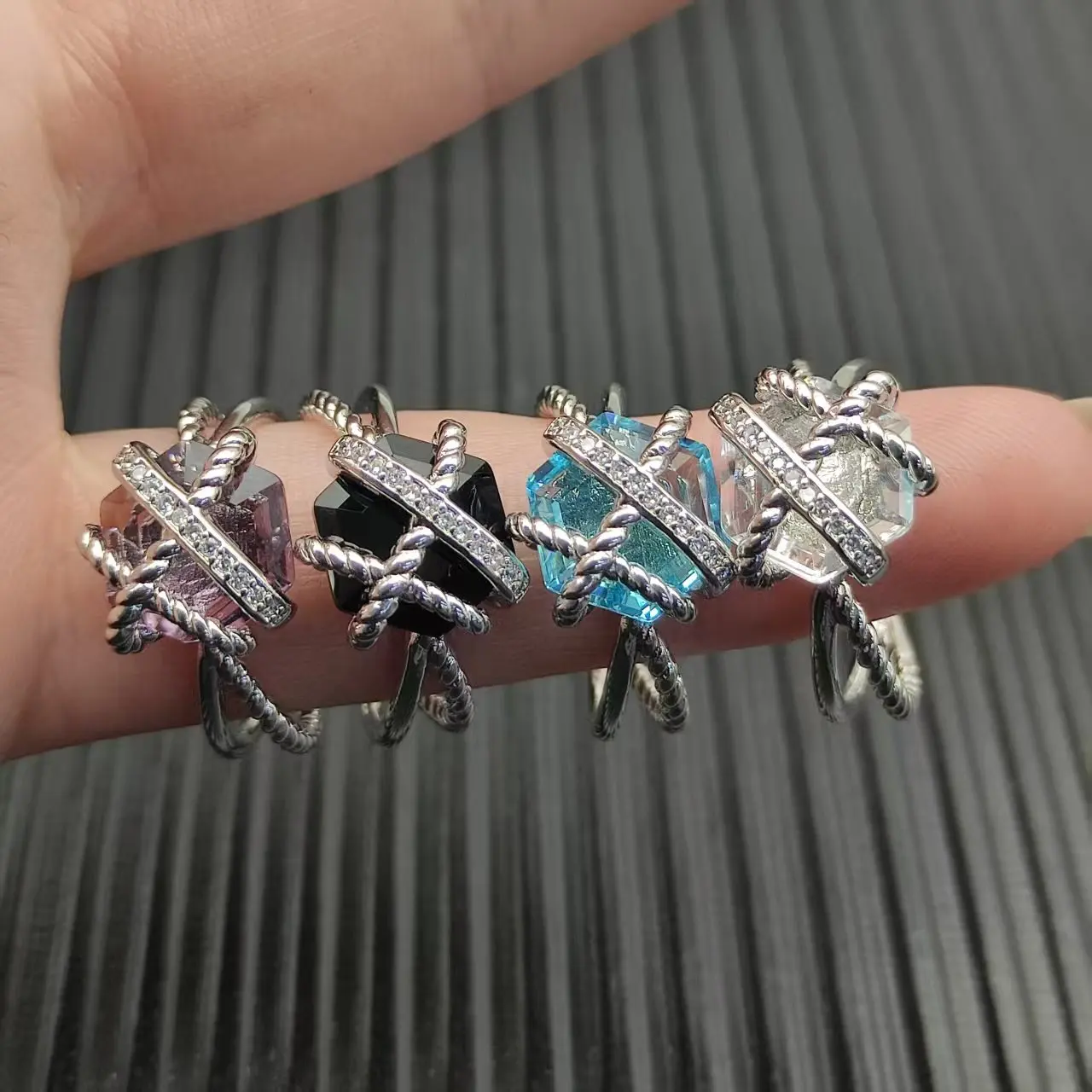 

Кольцо из стерлингового серебра S925 с шестигранным кристаллом 11 мм, новинка 2025 года, унисекс, модное, трендовое, в стиле ретро, простое, классическое, роскошное украшение