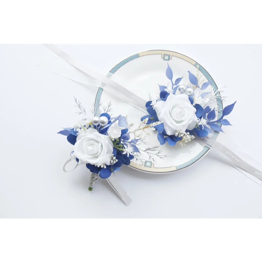 Ojal blanco, ramillete Artificial hecho a mano y ojal, accesorios de boda, rosa para novio, decorar adornos de boda para novia