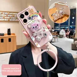 Note 40 Rainbow Raccoon Holder Plating Phone Case For Infinix Note 40 40Pro 30 30Pro 30i 10Pro 12 12Pro 10 11S Hot  20 30 Cover
