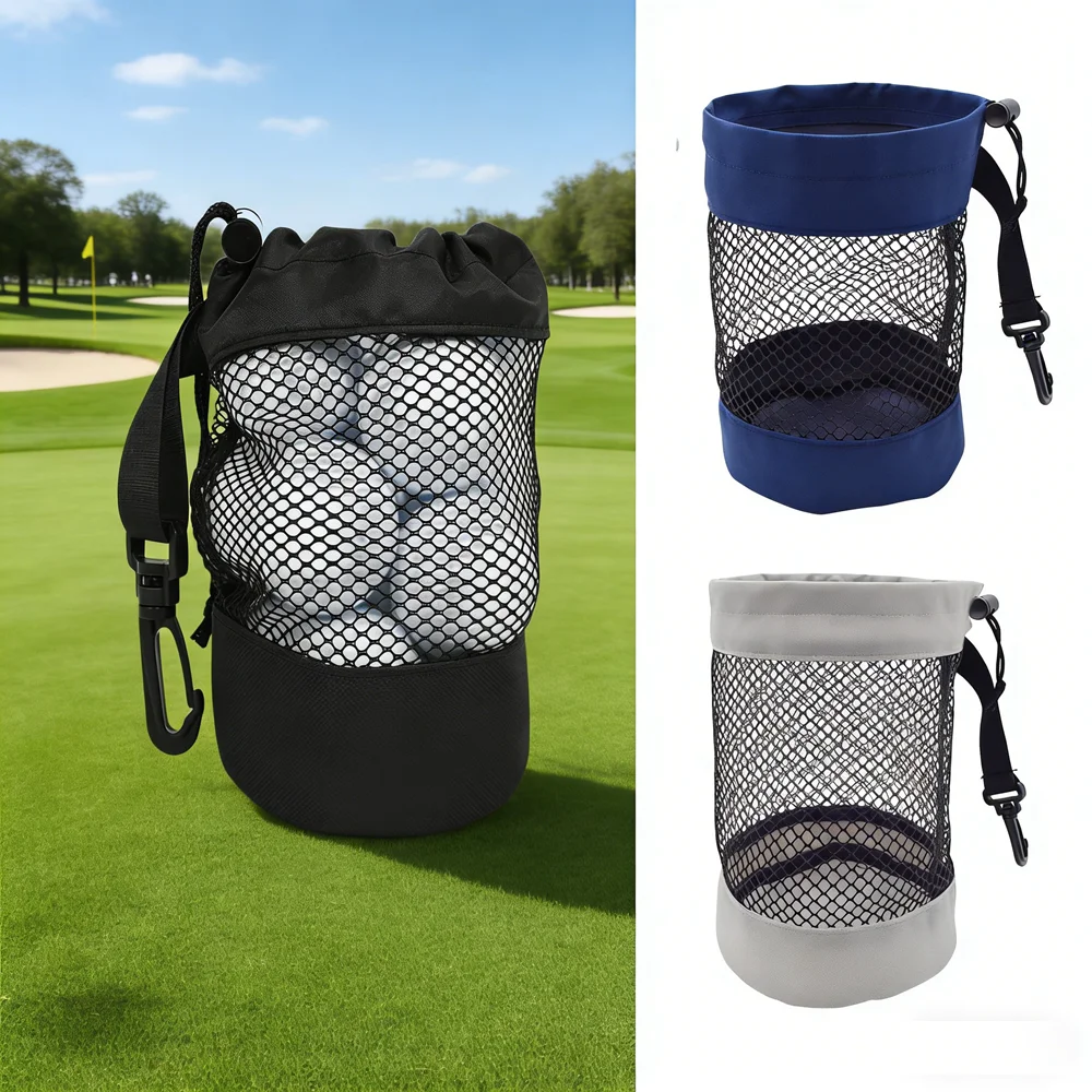 Golf Ball Storage Bag Mesh Pocket Single-Side Drawstring Mesh Bag Tennis Golf Ball Drawstring Bag Capacity 20Pcs Balls