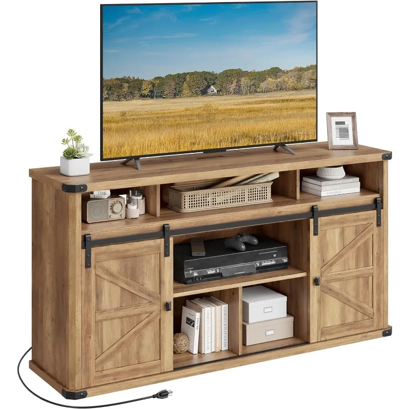 TV Stand for TVs up to 65 Inches, Farmhouse Entertainment Center with Sliding Barn Doors, TV Console Table for Living Room