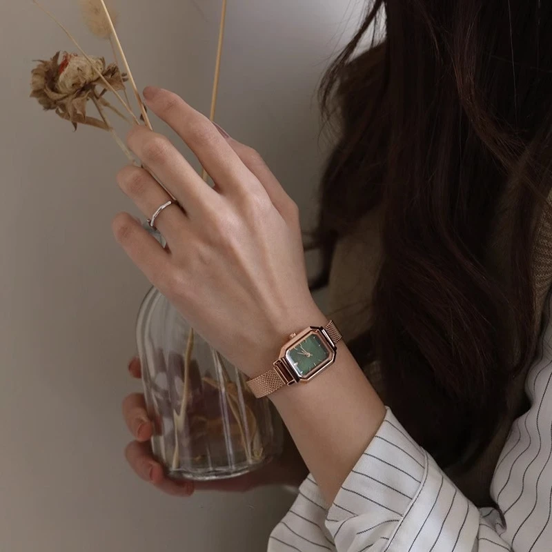 New Vintage Classic Ladies Watch Stainless Steel Strap Rectangular Dial Women Quartz Wristwatch Dropshipping Reloj De Mujer