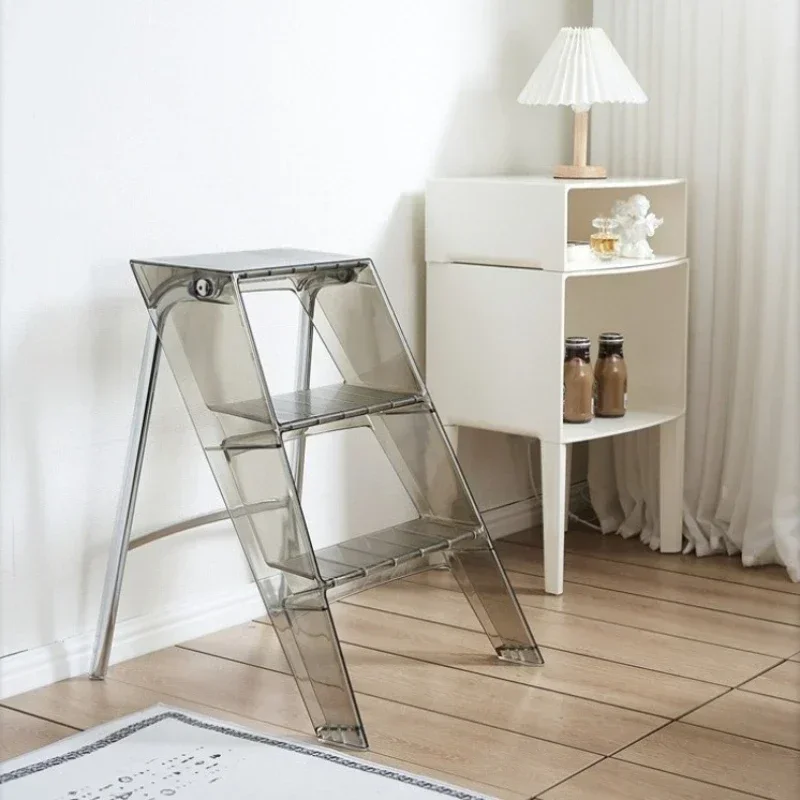 Nordic functional ladder transparent folding storage three-step herringbone ladder acrylic children's play pedal ladder