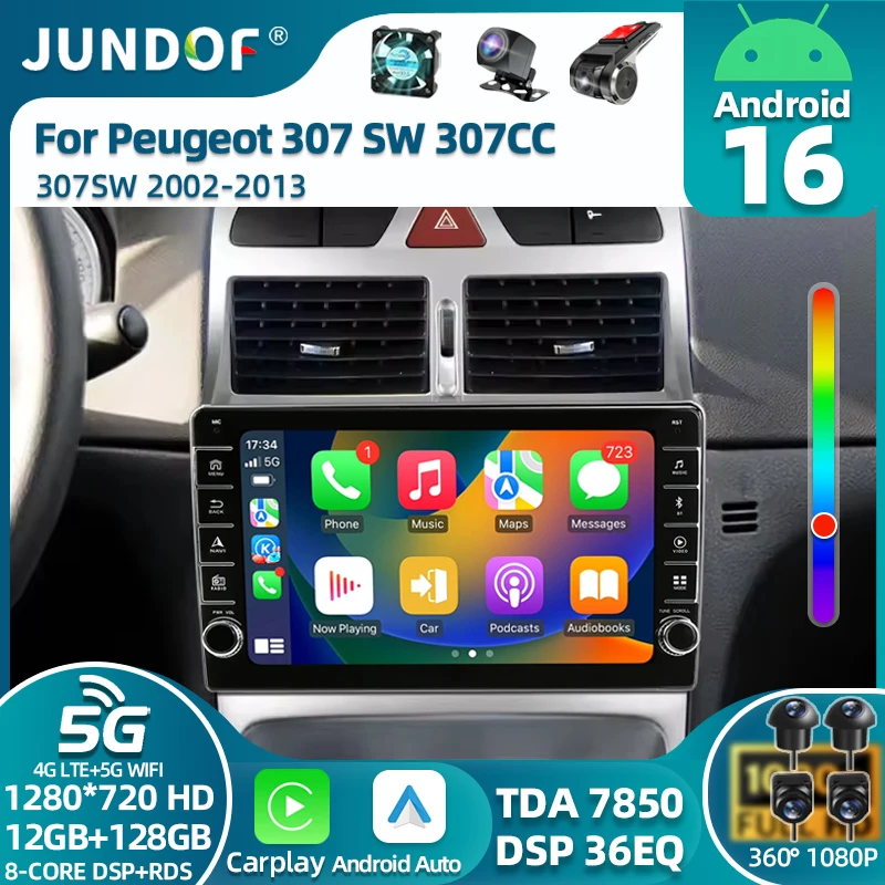 

Android 16 Navigation Multimedia Player For Peugeot 307 307CC 307SW 2002 - 2012 2013 Carplay Auto Stereo DVD BT Video DSP radio