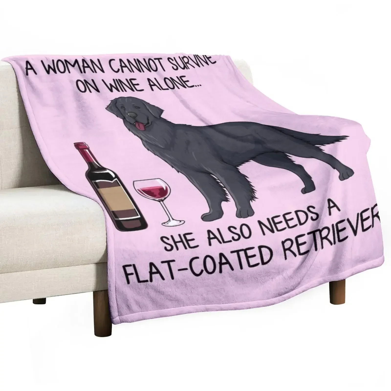 

Flat-Coated Retriever and wine Funny gift for dog mom Throw Blanket For Baby Soft Big halloween manga Blankets