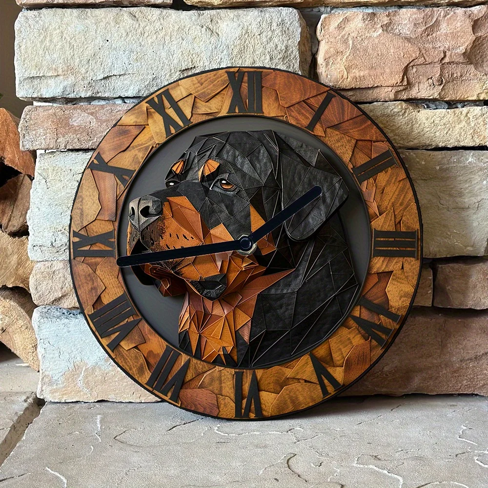 2D Effects Silent Wall Clock Metal DIY Clock Spring Living Room Decor Mothers Children'S Day Gifts Rottweiler Theme Decoration