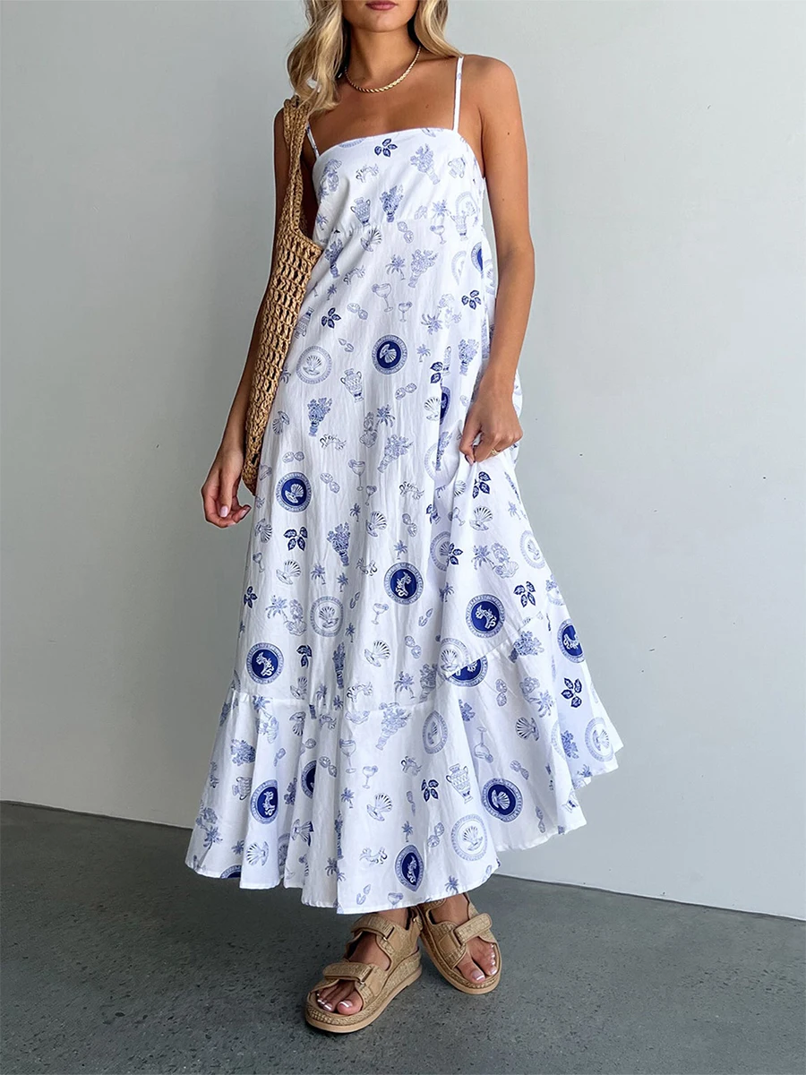 Women s Boho Floral Print Maxi Dress Sleeveless Spaghetti Strap Smocked Back Beach Dress Summer Sundress