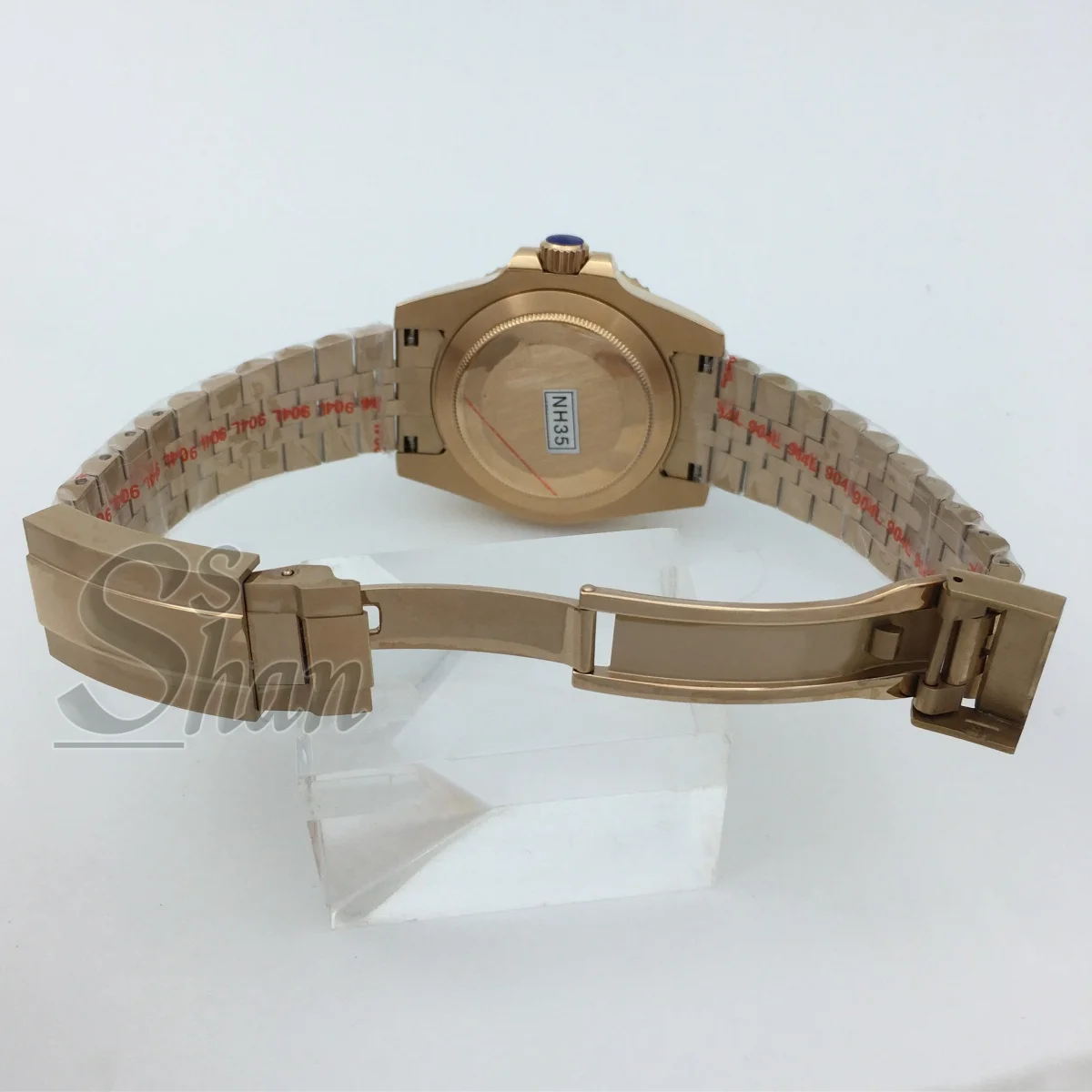 Caixa de ouro rosa 40mm, vidro de safira, moldura preta-marrom, pulseira de aço inoxidável adequada para movimentos nh34 nh35 nh36 eta2824 pt5000