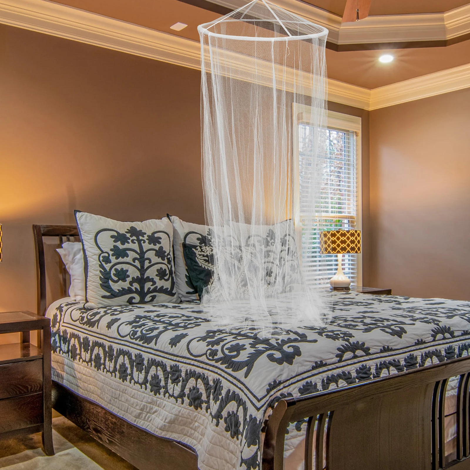 

Polyester Bed Canopy Curtain Net Large Screen Circular Design Easy Assembly Stretchy Decorative Bedroom Ceiling Use