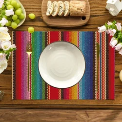 4/6/8PCS Multicolor Striped Mexican Placemats 32*42CM Linen Seasonal Spring Table Mats for Party Kitchen Wedding Dining Decor