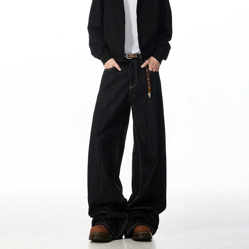 Korean Casual Wide Leg Jeans For Men And Women Loose Straight Leg Pants Curved Knife Pants Black Jeans