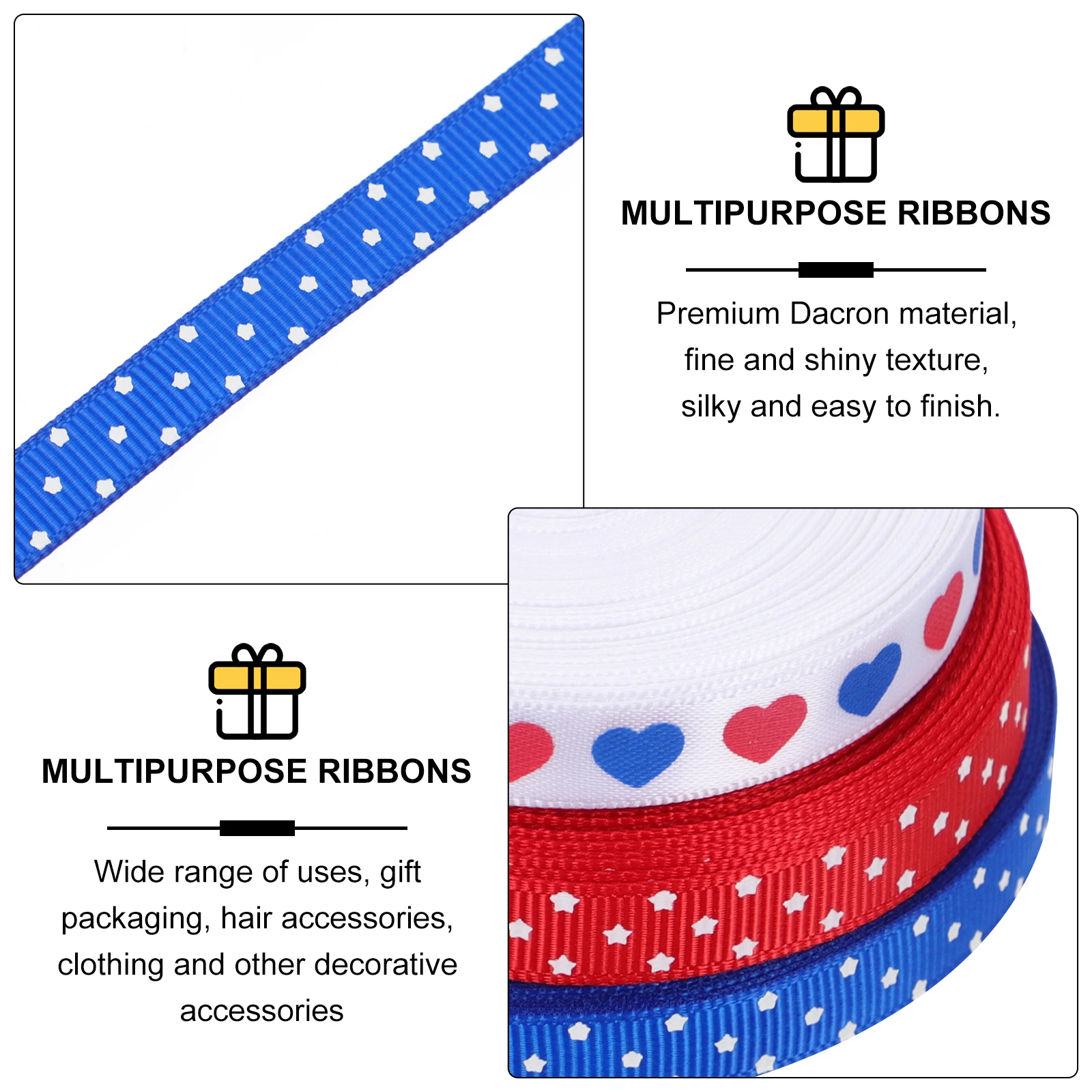 

3 Pcs White Decorative Ribbons Independence Day Bouquet Wrapping Flash Bow Knot DIY Gift Cake Premium Dacron Material