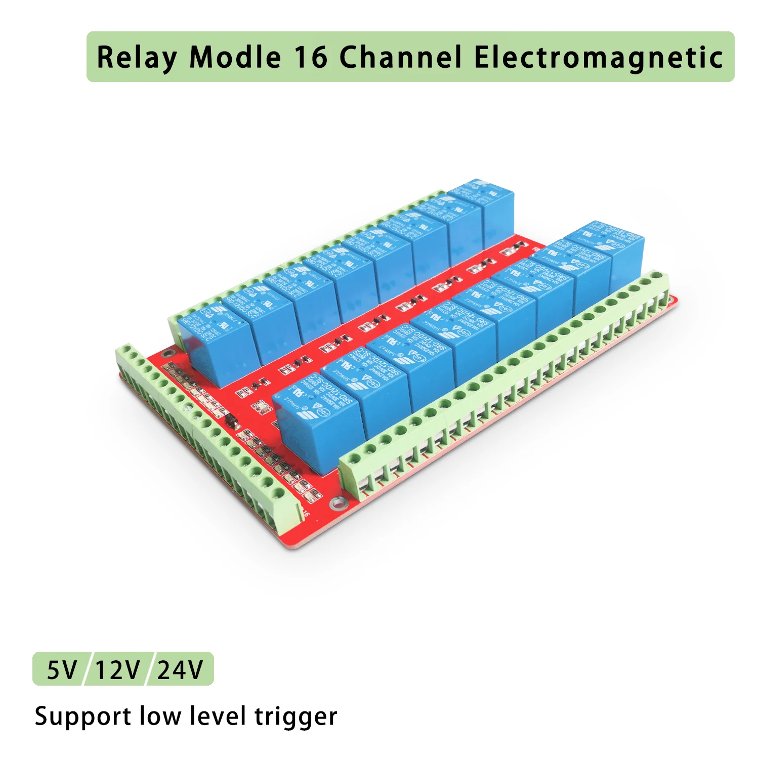 16 Channel Electromagnetic  Relay Module, Low Level Trigger, Bidirectional Terminals, 5V,12V,24V Available Voltage Relay 220v