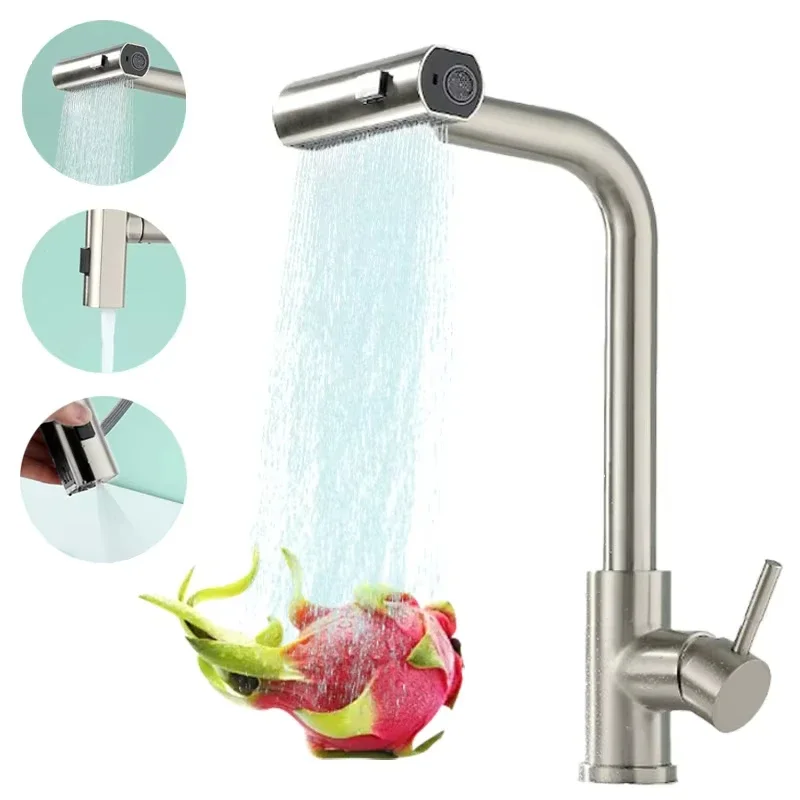 

2025 new stainless steel pull-out kitchen faucet single handle sink faucet hot and cold three-in-one kitchen faucet