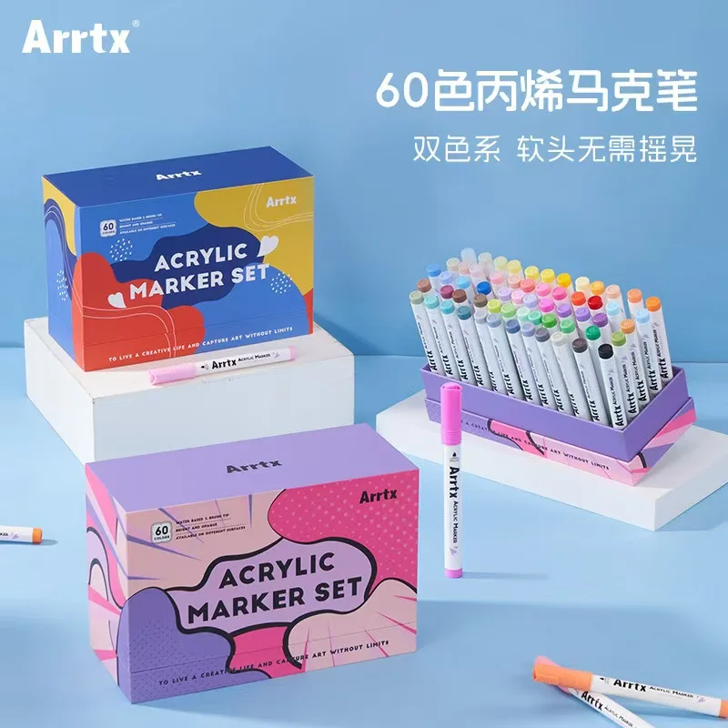 

Arrtx Acrylic Paint Brush Marker Set, 60 Colors for Ceramic Rock Glass Porcelain Mug, Wood Fabric Canvas Painting, Art Supplies