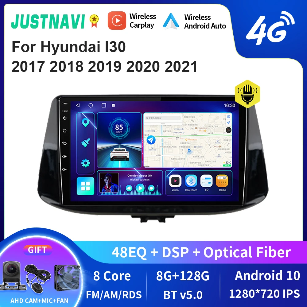 

JUSTNAVI QT10 4G LTE Andriod Head Unit Car Multimedia Radio Player For Hyundai I30 2017 2018 2019 2020 2021 GPS Carplay RDS BT