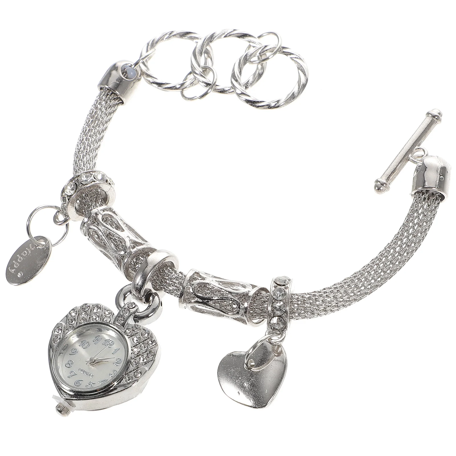 

Exquisite Ladies Watch Alloy Bracelet Shiny Heart Shaped Quartz Wrist Chain Fashionable Comfortable Wear Rinestone Charm