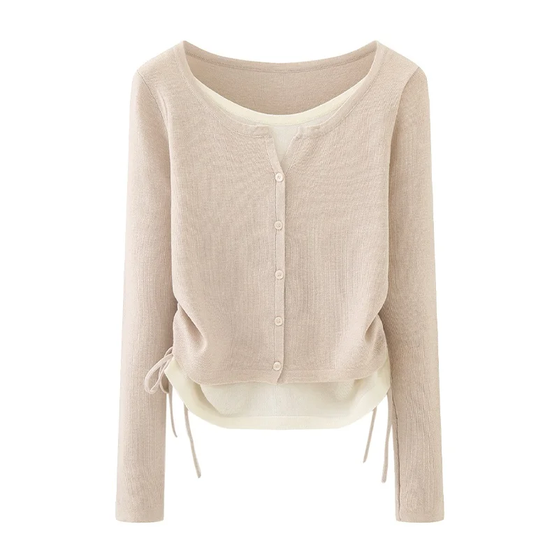 

Модный вязаный кардиган с открытым передом для женщин, осенне-зимний, новый, маленький размер, с завязками на талии, утягивающий, верхняя одежда
