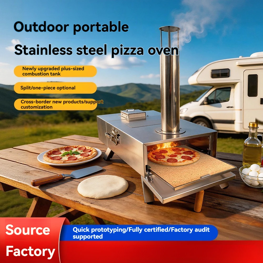 Portable Split Pizza Oven Stainless Steel Outdoor Wood Pellet Chip Charcoal Commercial Pizza Baking Equipment