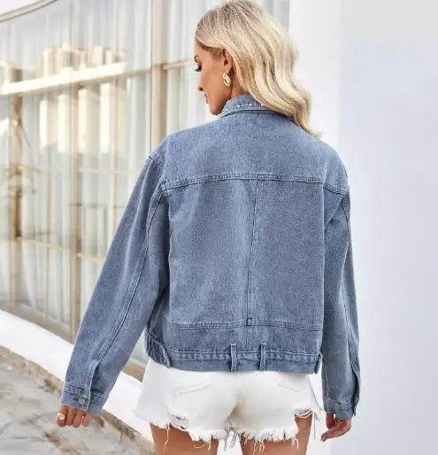 Spring New Washed Loose Casual Punk Rivet Denim Jacket Female Daily Clothing Minimalist Style Women's Fashion High Street Coats