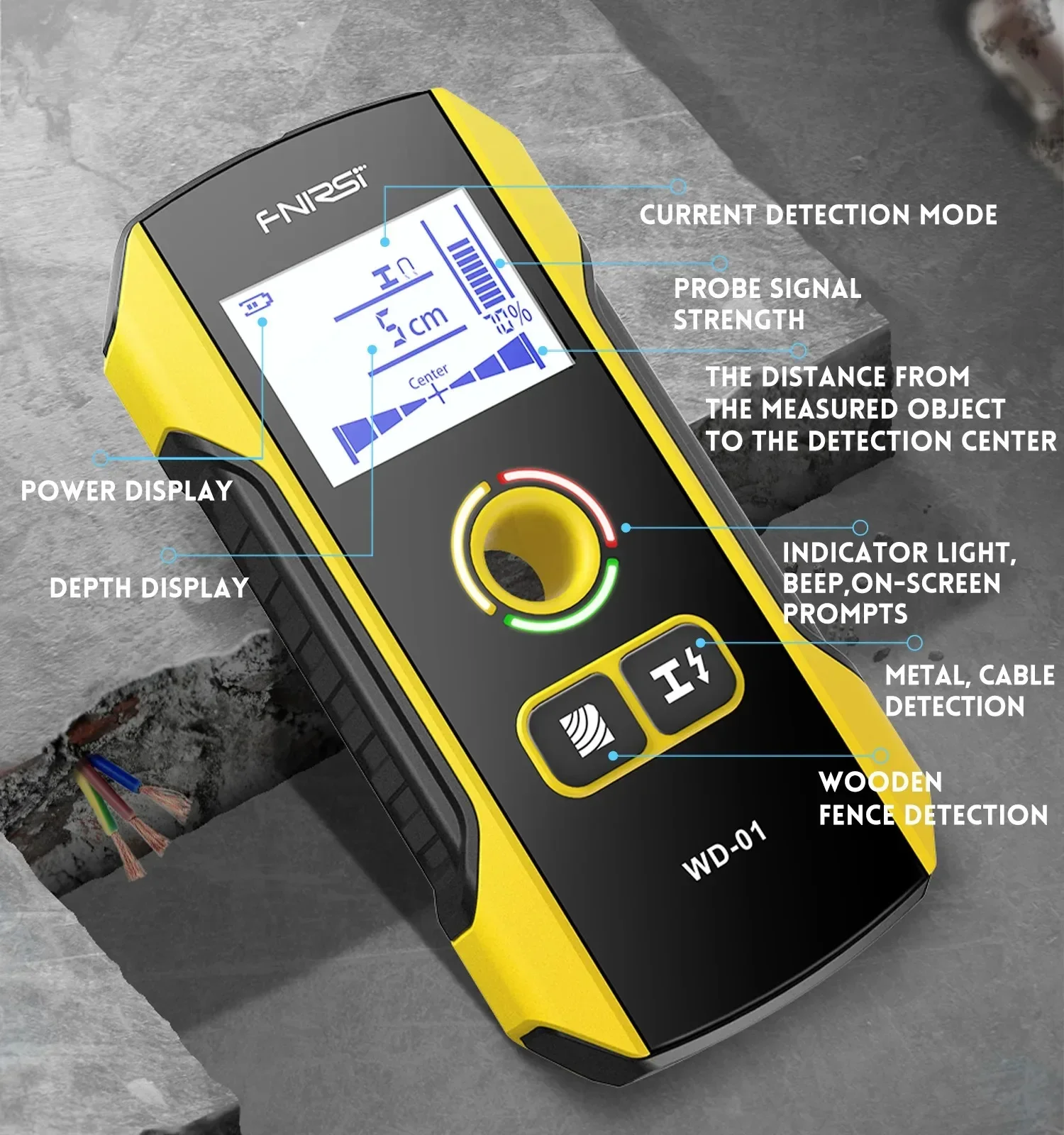 FNIRSI WD-01 WD-02 Wandscanner zur Erkennung von Holz, AC-Kabeln, Metallrohren, Bewehrungsstäben und Bohrlöchern für Dekorationspositionierung – Detail 10
