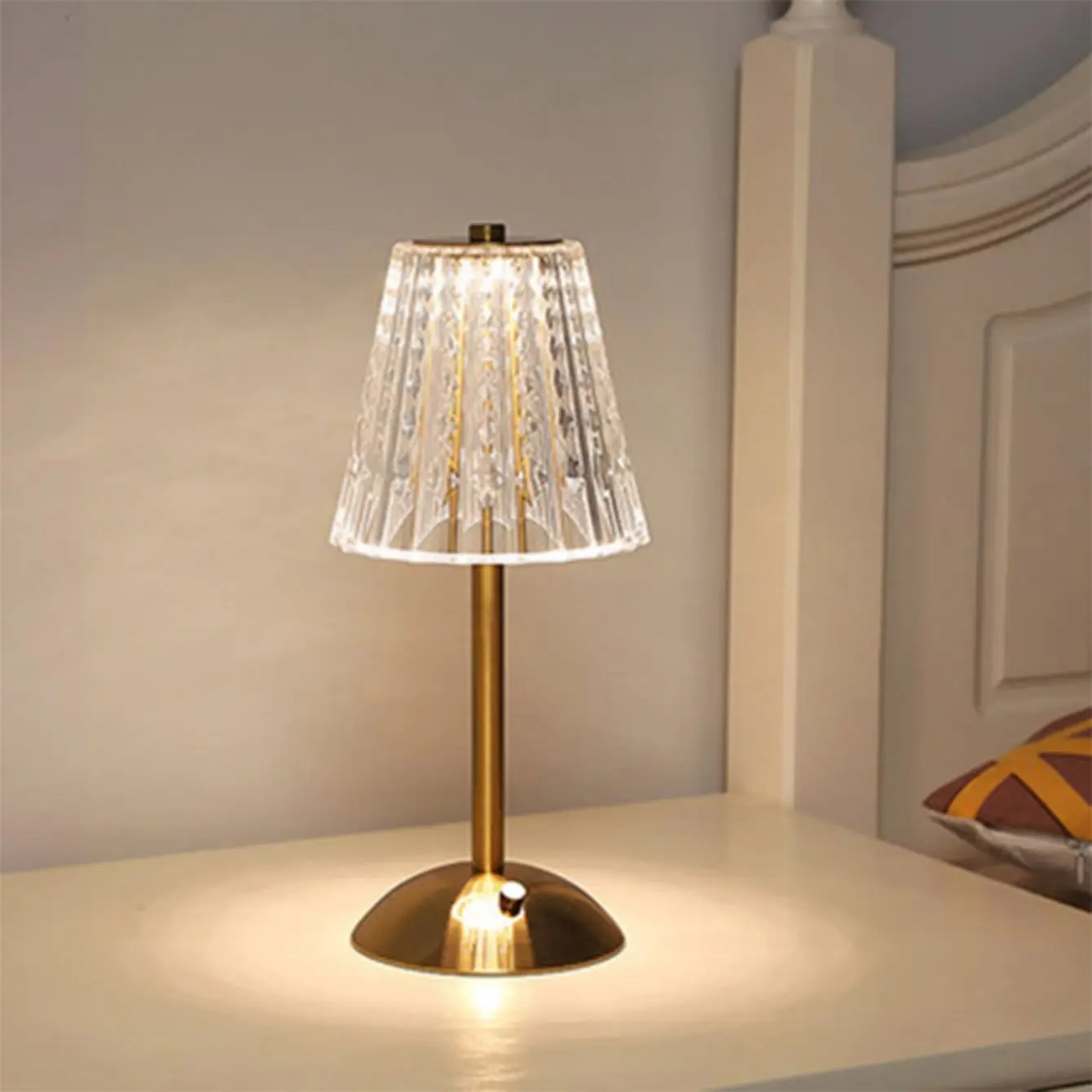 Crystal retro table lamp  bedroom bedside lamp luxurious atmosphere lamp rechargeable dimming LED light