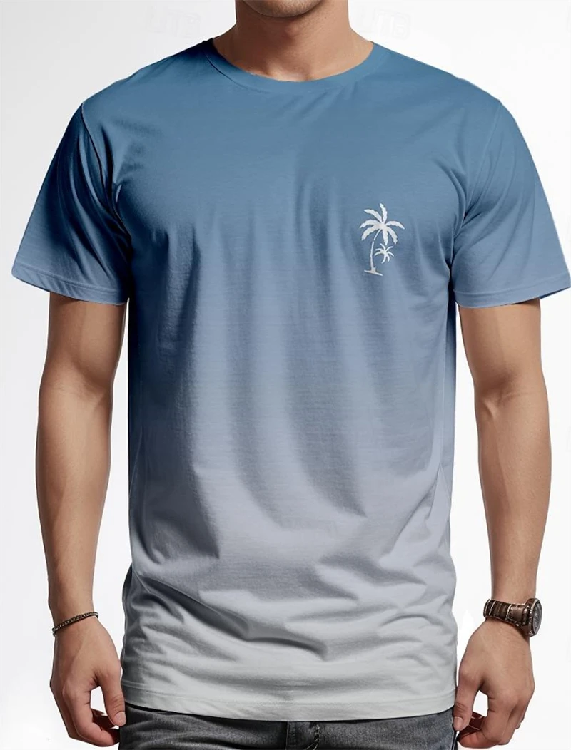 Tee Gradient Coconut Tree Crew Neck Man T Shirt 3D Print Outdoor Street Short Sleeve Fashion Men's T Shirt Summer Quick-dry Tees