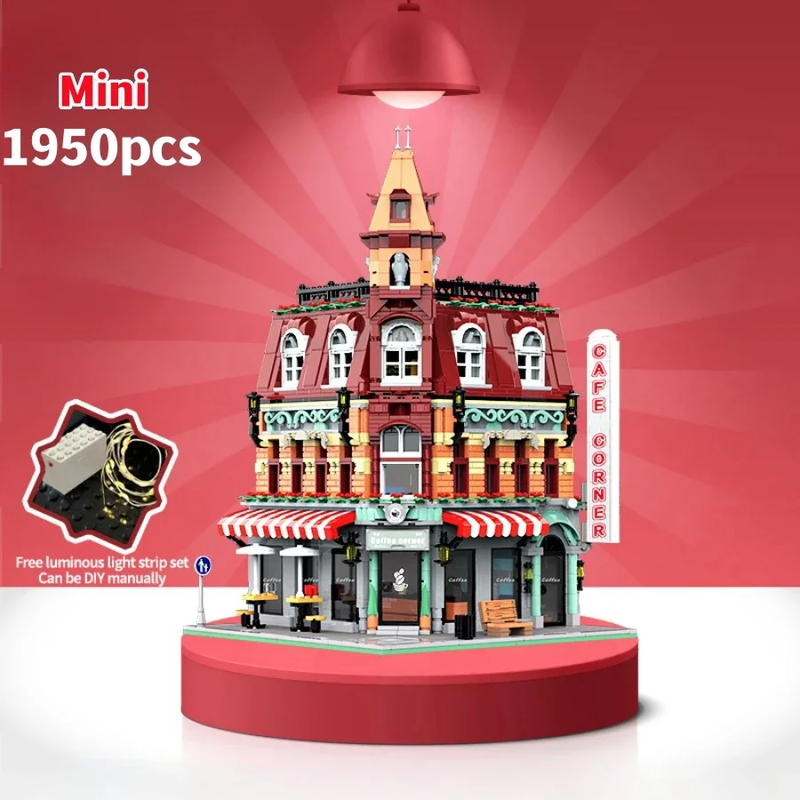 FUNXINEE Micro Building Blocks European Street Cafe 3 In 1 Convenience Store Model Creative Architecture MOC Gift Exquisite Box