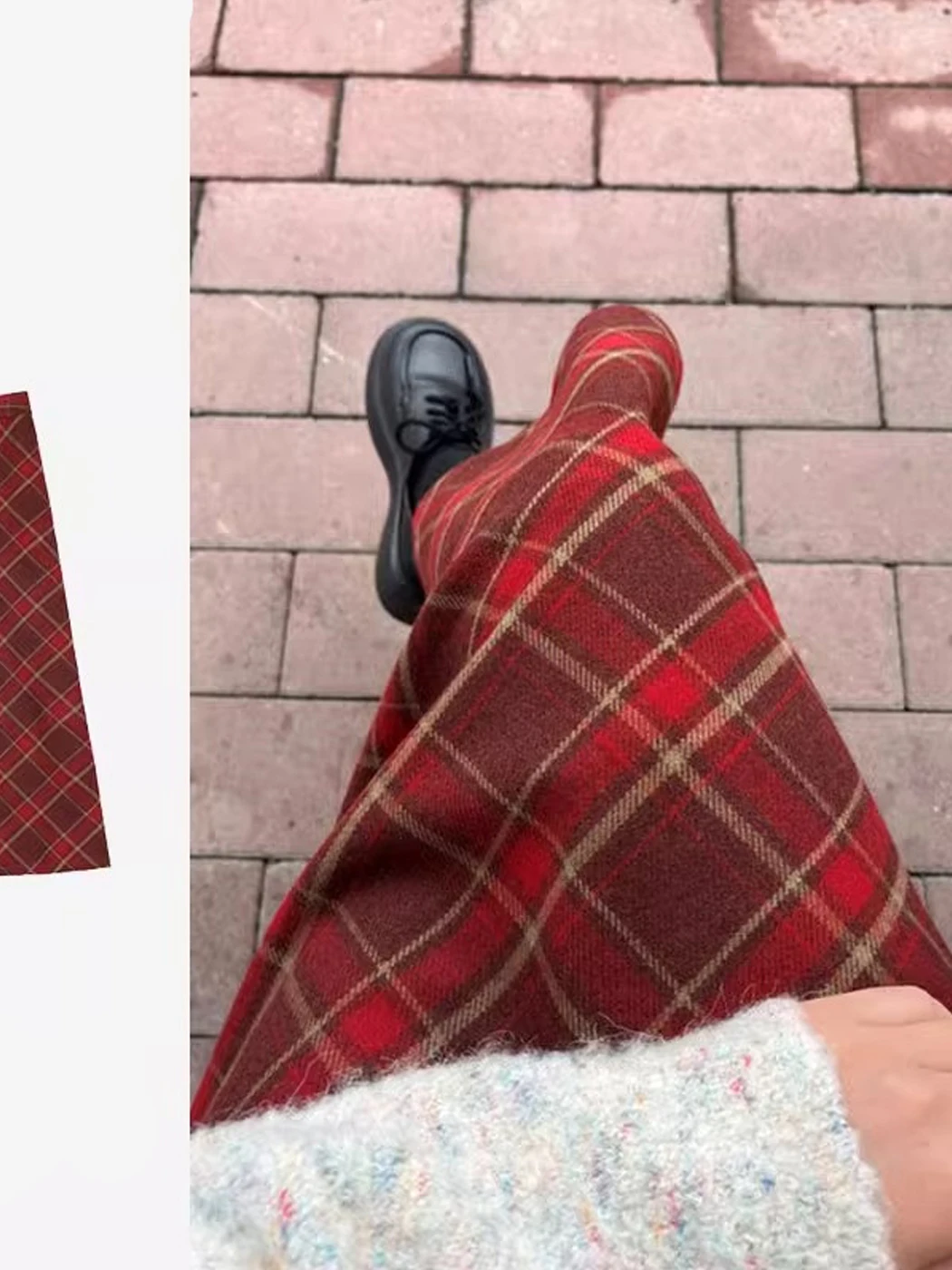 

Red Plaid Woolen Skirt Women's High Waist Slimming Design A-Line Skirt Retro Sle f-length Skirts for Ladies